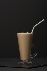 Coffee Latte Or Frappe. Chocolate Chunks. Slate Stone Mat