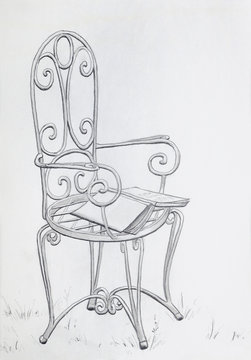 Vintage Garden Chair Pencil Drawing
