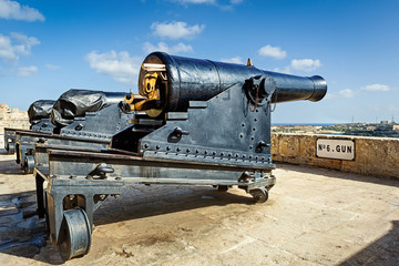 Closeup view to gun of Valetta saluting battery