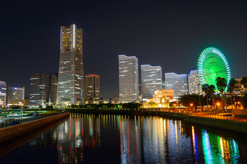 Fototapeta na wymiar Skyscrapers at Minatomirai, Yokohama at night