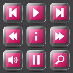Multimedia Controller Square Vector Pink Icon Design Set