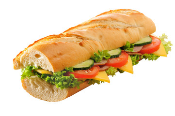 Ham and cheese submarine sandwich isolated