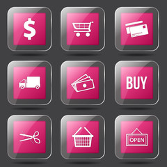 Shopping Sign Square Vector Pink Icon Design Set