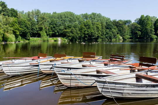 Empty Row Boats At A Lake