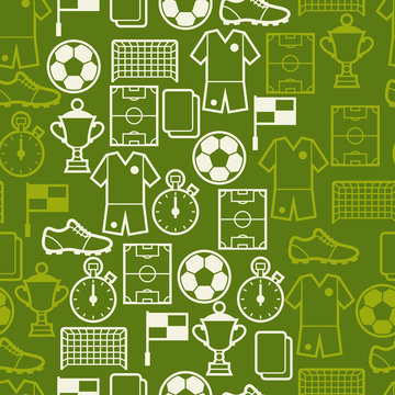 Sports seamless pattern with soccer symbols.