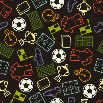 Sports seamless pattern with soccer symbols.