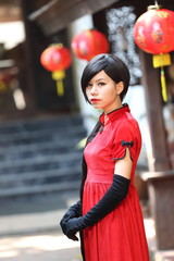 happy Chinese new year. beautiful young Asian woman dress tradit