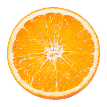 Slice of orange fruit isolated on white