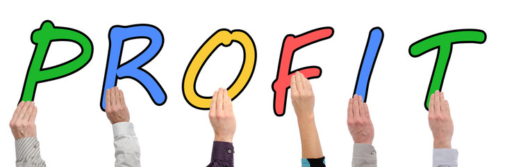 Word profit held by hands