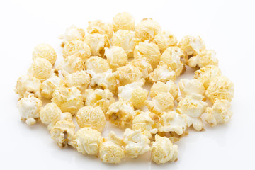 Popcorn isolated on the white background.