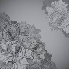 Vector background with ornament of the grayscale graphic flowers