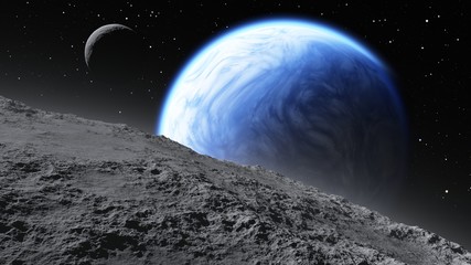 Fototapeta na wymiar Two moons orbiting an Earth-like planet