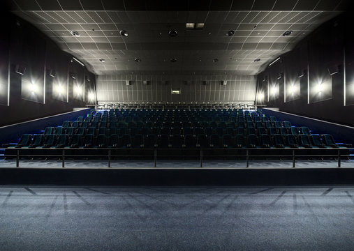 Interior of the modern theater. View from the stage to the hall