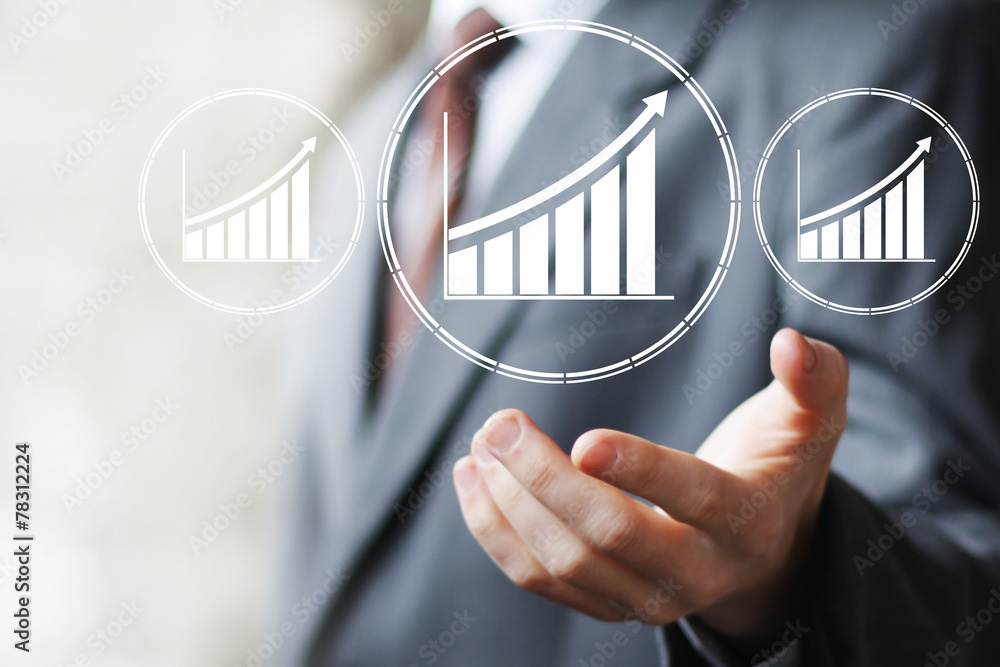 Poster man with chart business diagram web icon