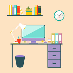 Conceptual flat design workspace interior.