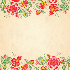 Texture of old paper with a border of flowers in the style of Pe