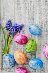 Easter eggs on wooden background