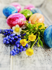 Easter eggs on wooden background