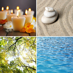 Collage of Feng Shui destructive cycle with five elements