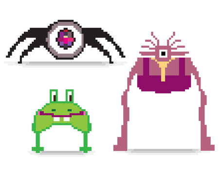 Set of pixel art monsters