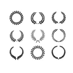 Set of black and white silhouette circular laurel  foliate and