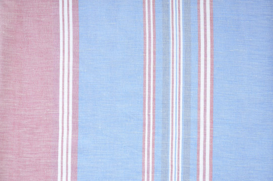 Closeup Detail Of Blue, Red And White Striped Fabric