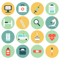 Medical circle Icons set in flat style.