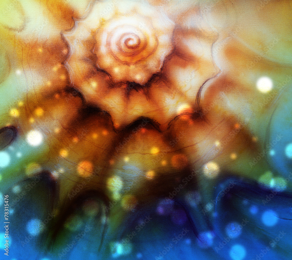 Poster abstract painting sea shell, mixed media art background with cir