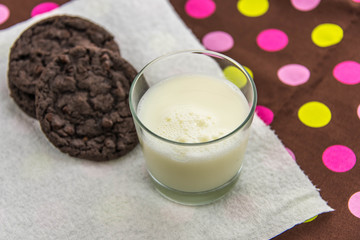 chocolate cookies and glass of milk