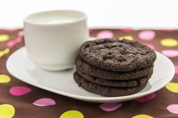 chocolate cookies and glass of milk