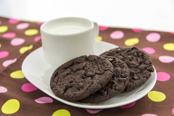chocolate cookies and glass of milk