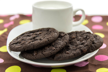 chocolate cookies and glass of milk