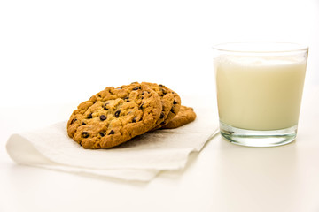 chocolate chip cookies and glass of milk