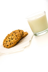 chocolate chip cookies and glass of milk