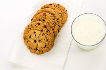 chocolate chip cookies and glass of milk