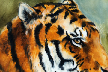 Detail tiger head on a soft toned abstract background