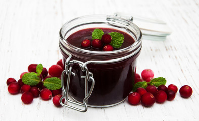 portion of cranberry jam with fresh fruits