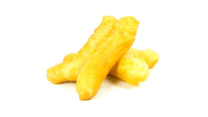 deep-fried doughstick on white background