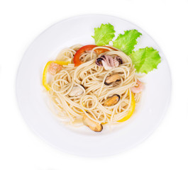 Tasty italian pasta close up.