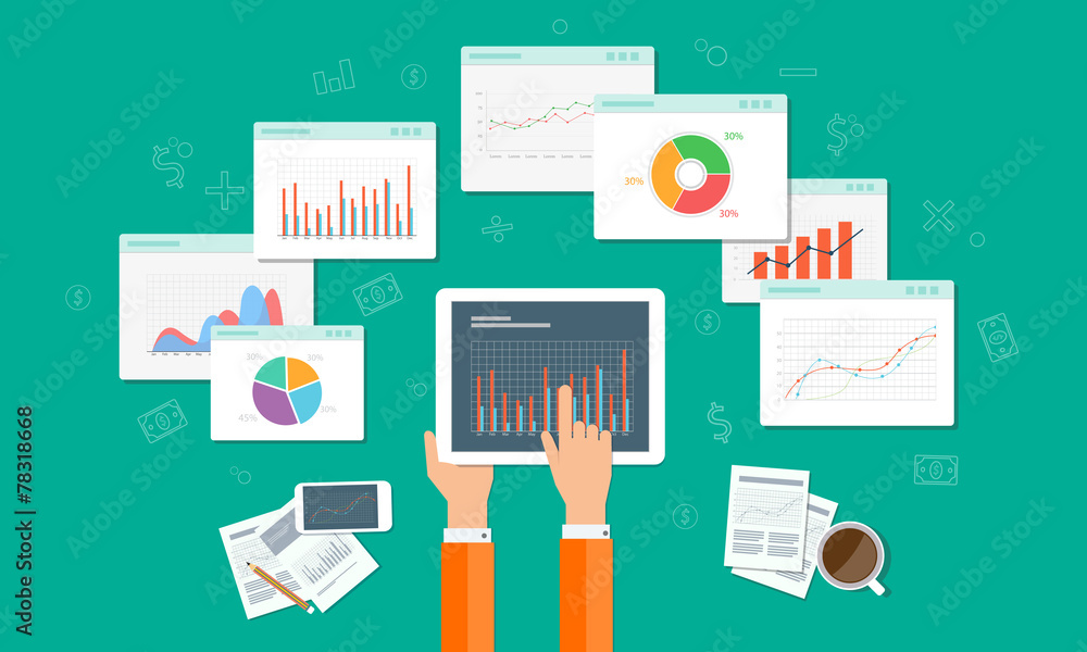 Poster analytics graph and seo  business on mobile device