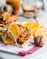 Citrus Homemade granola protein bars with peanut butter, honey