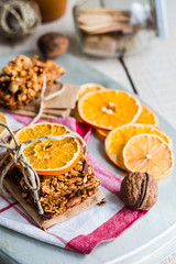 Citrus Homemade granola protein bars with peanut butter, honey