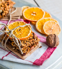 Citrus Homemade granola protein bars with peanut butter, honey