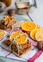 Citrus Homemade granola protein bars with peanut butter, honey