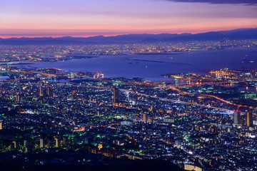 Fototapeta na wymiar Osaka and Kobe in the twilight, View from the Kukuseidai of Mt.M