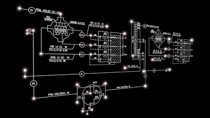 Engineering scheme over black background