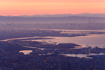 Osaka and Kobe at dawn, View from the Kukuseidai of Mt.Maya