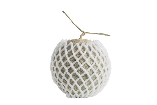 Net foam  wrap Melon on white background