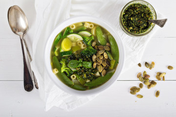 Green minestrone with vegetables