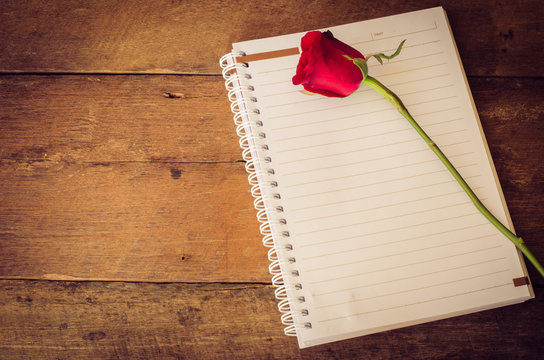 red rose on notebook